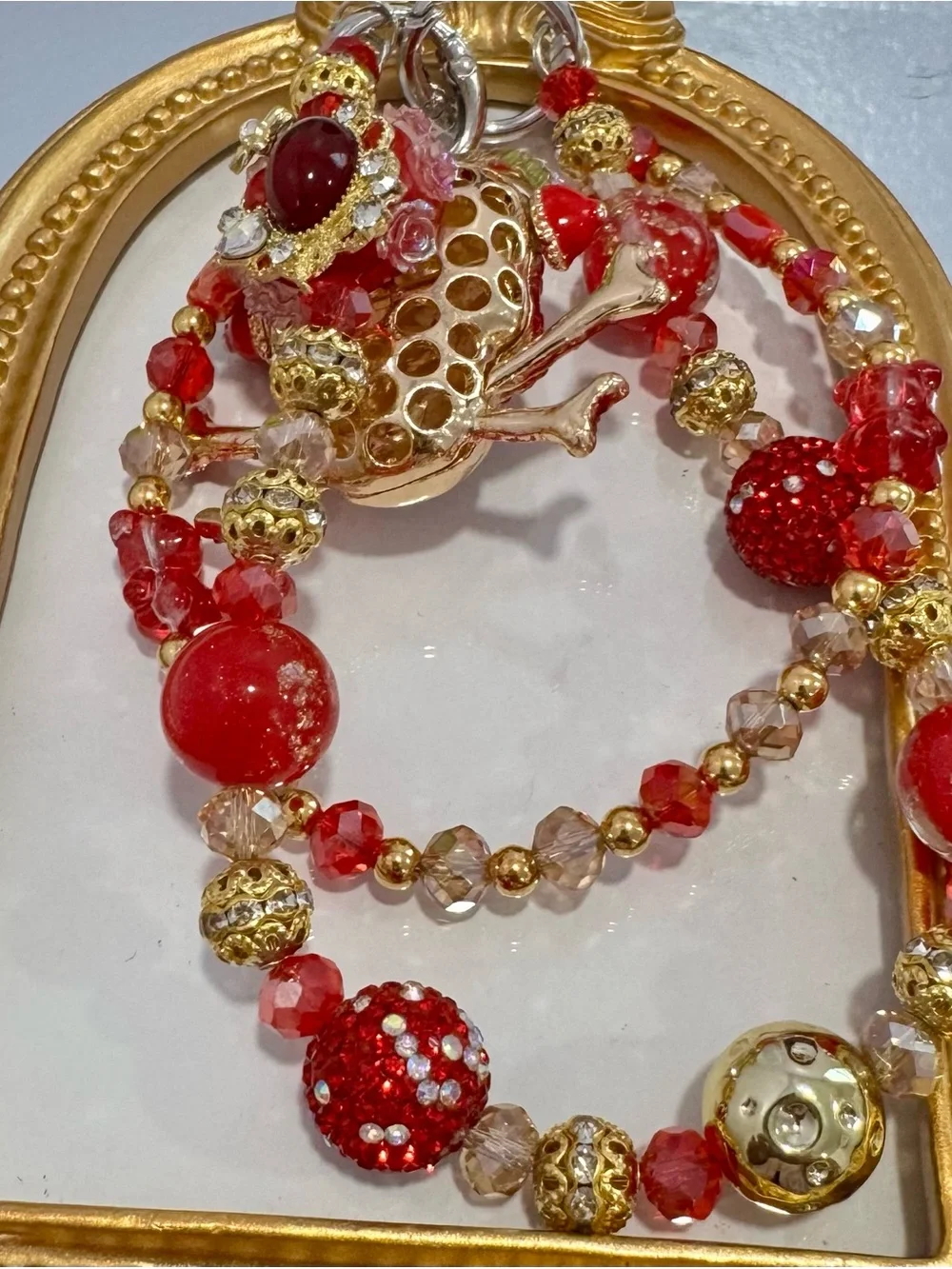 NeRed and Gold Beaded Phone Chain